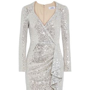 BADGLEY MISCHKA
Lizabeth wrap-effect sequined tulle mini dress